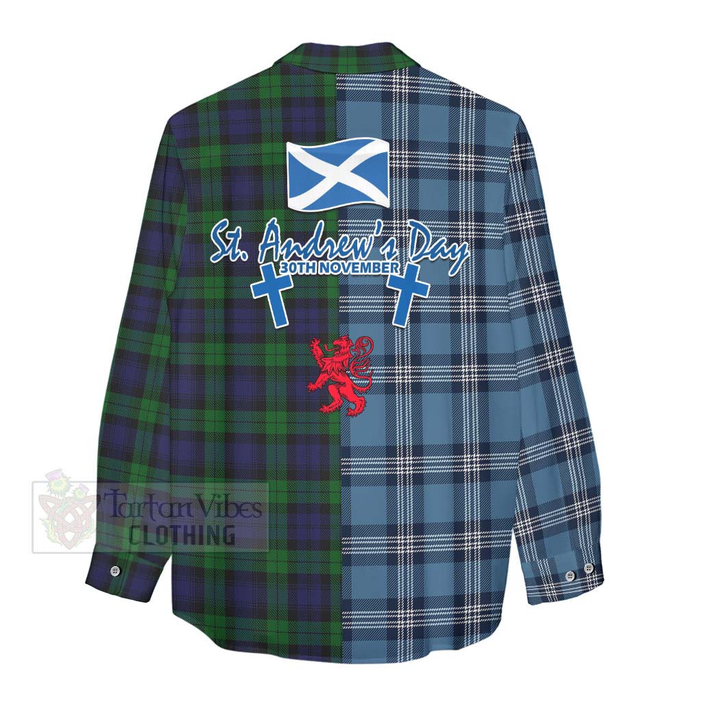 Tartan Vibes Clothing Black Watch Tartan Women's Casual Shirt Happy St. Andrew's Day Half Tartan Style