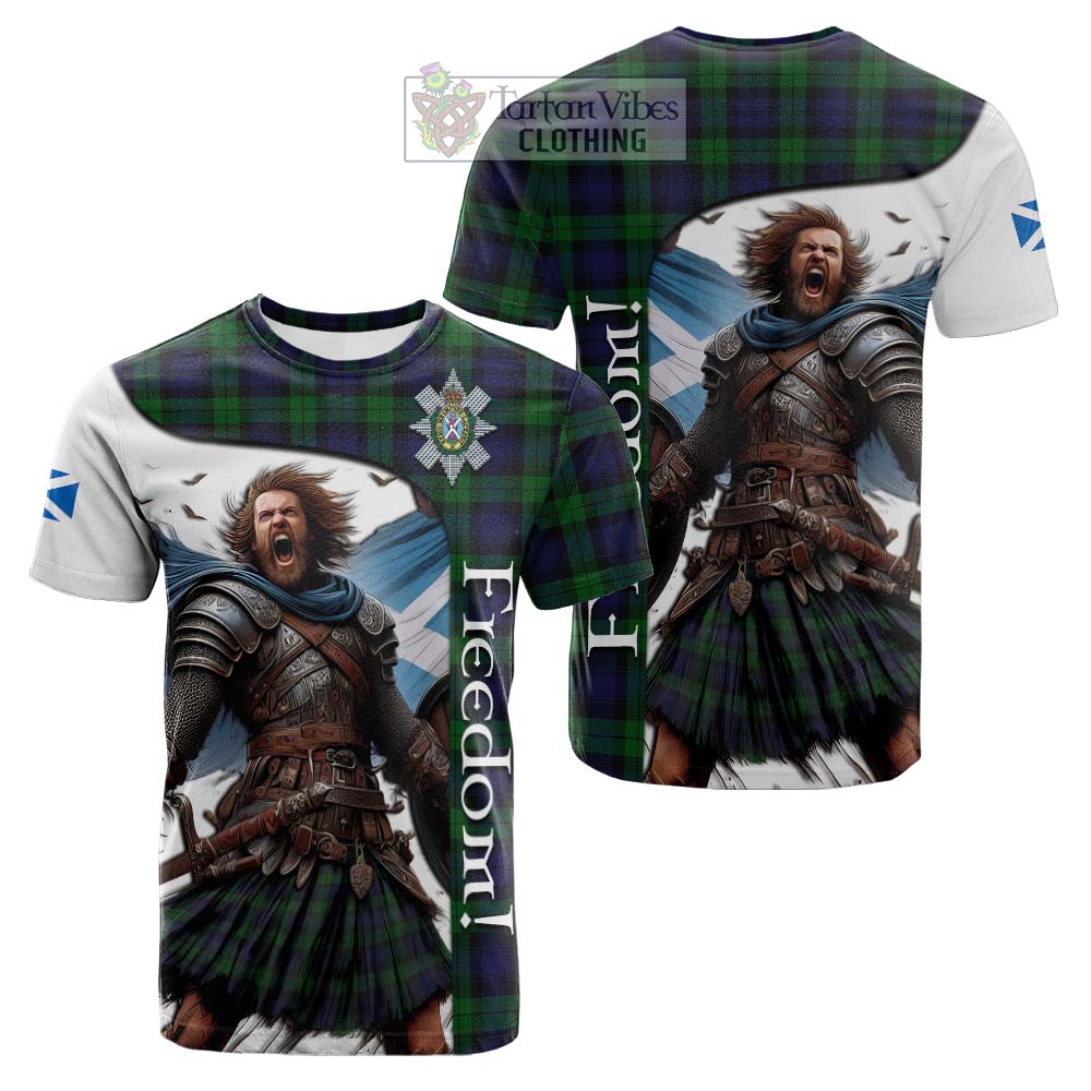 Tartan Vibes Clothing Black Watch Crest Tartan Cotton T-shirt Inspired by the Freedom of Scottish Warrior