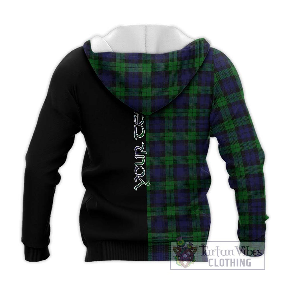 Black Watch Tartan Knitted Hoodie with Family Crest and Half Of Me Style - Tartanvibesclothing Shop