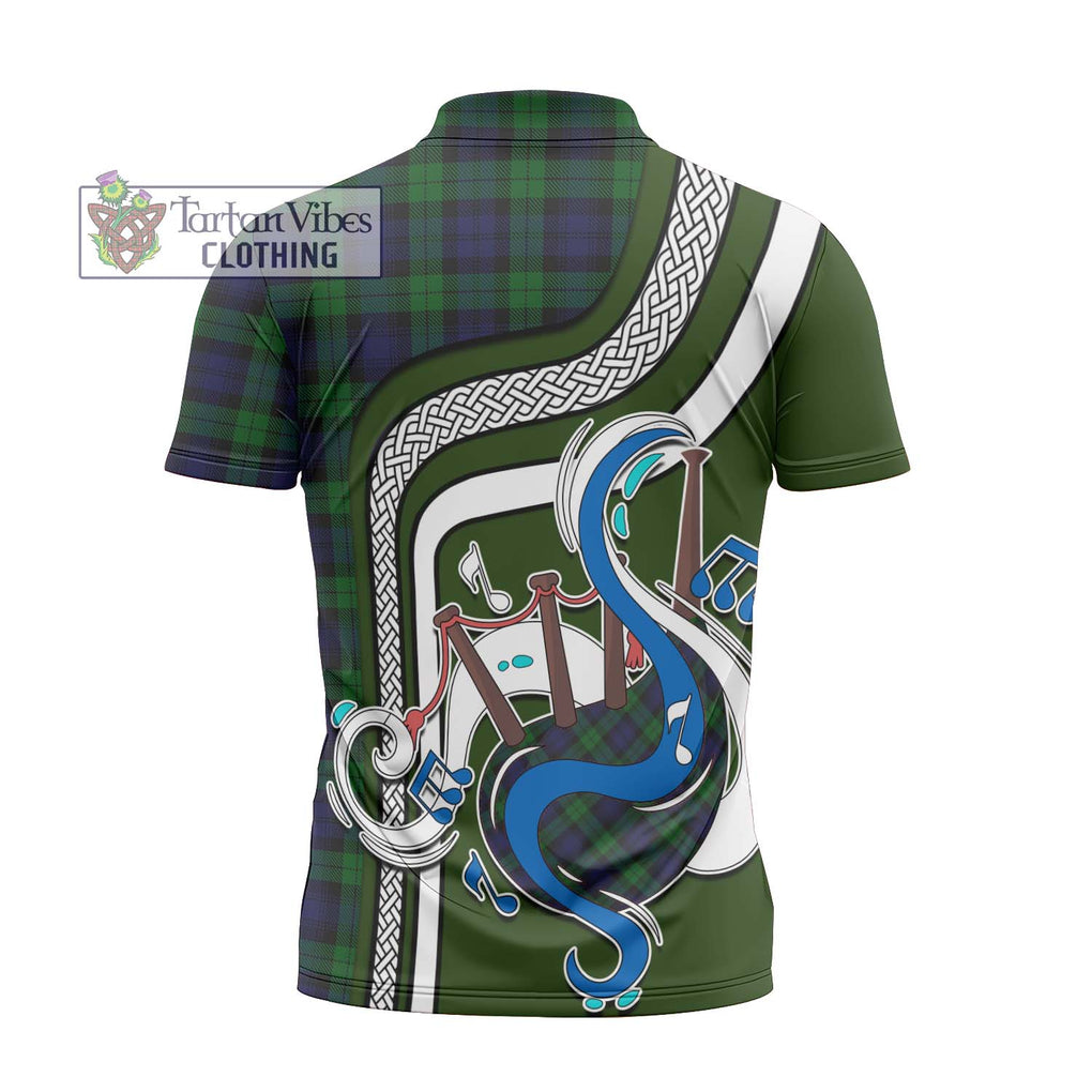 Black Watch Tartan Zipper Polo Shirt with Epic Bagpipe Style - Tartanvibesclothing Shop