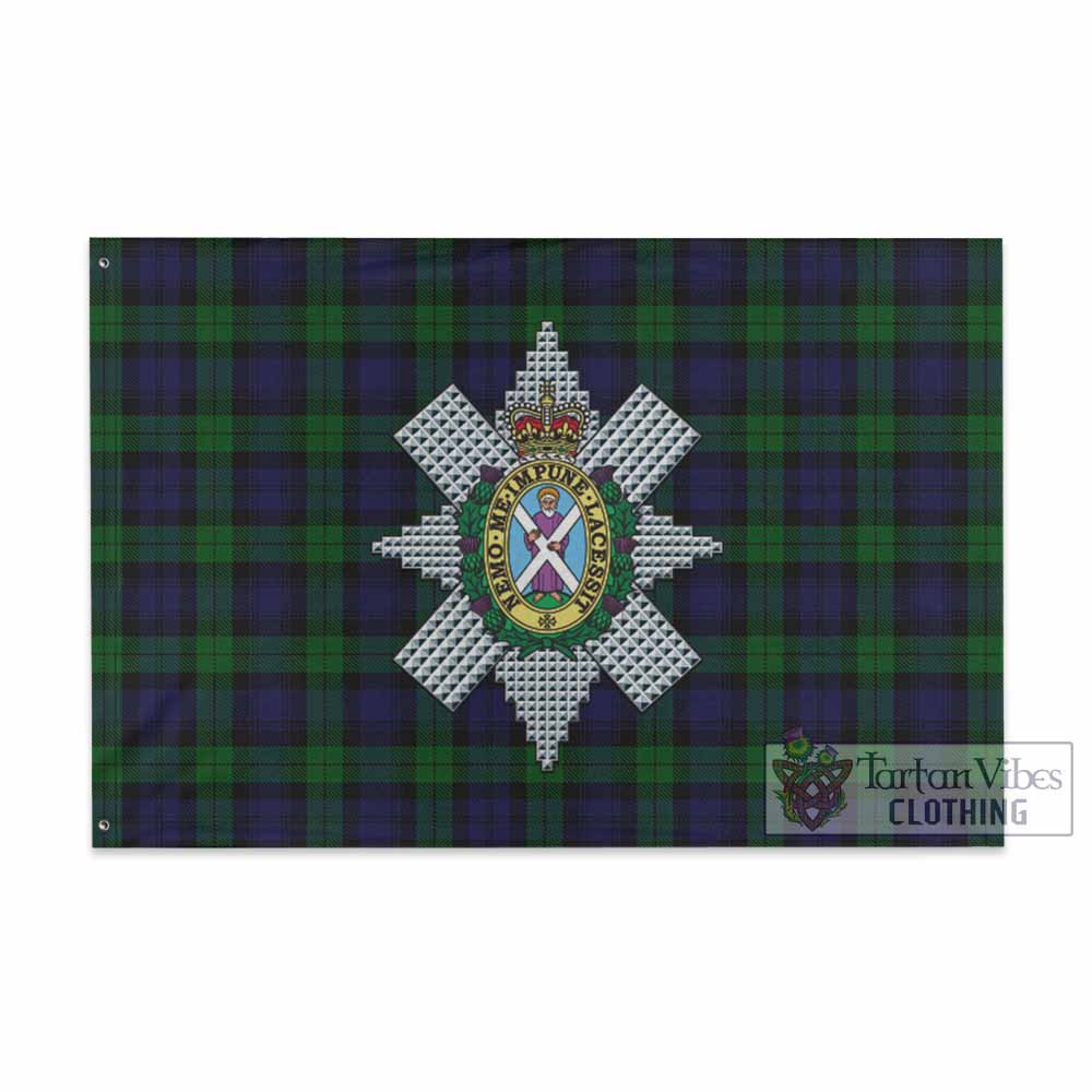 Tartan Vibes Clothing Black Watch Tartan House Flag with Family Crest