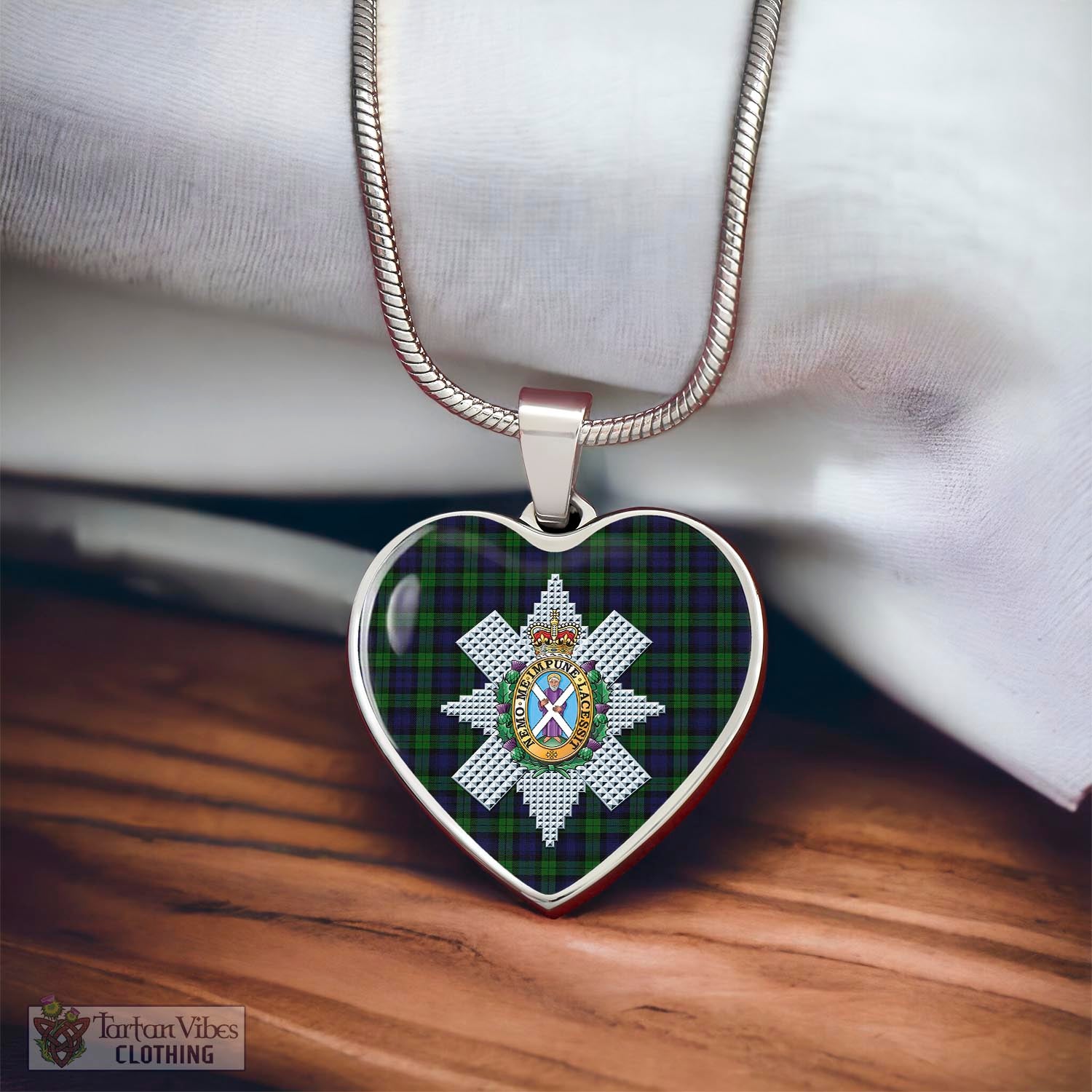 Tartan Vibes Clothing Black Watch Tartan Heart Necklace with Family Crest