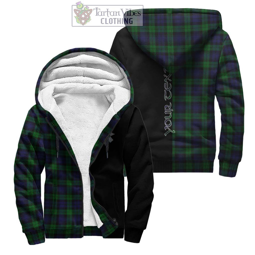 Black Watch Tartan Sherpa Hoodie with Family Crest and Half Of Me Style Unisex - Tartanvibesclothing Shop