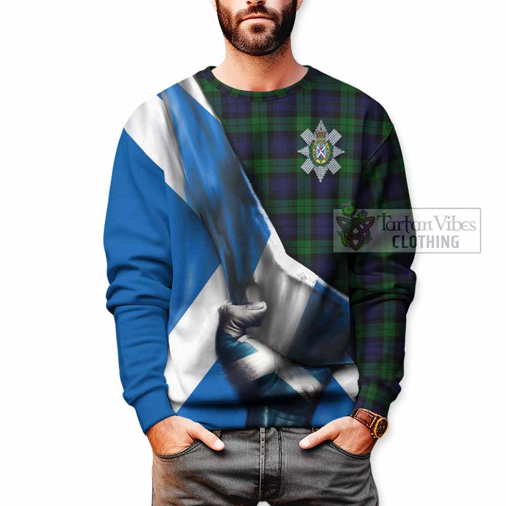 Tartan Vibes Clothing Black Watch Tartan Sweatshirt with Family Crest Scotland Patriotic Style