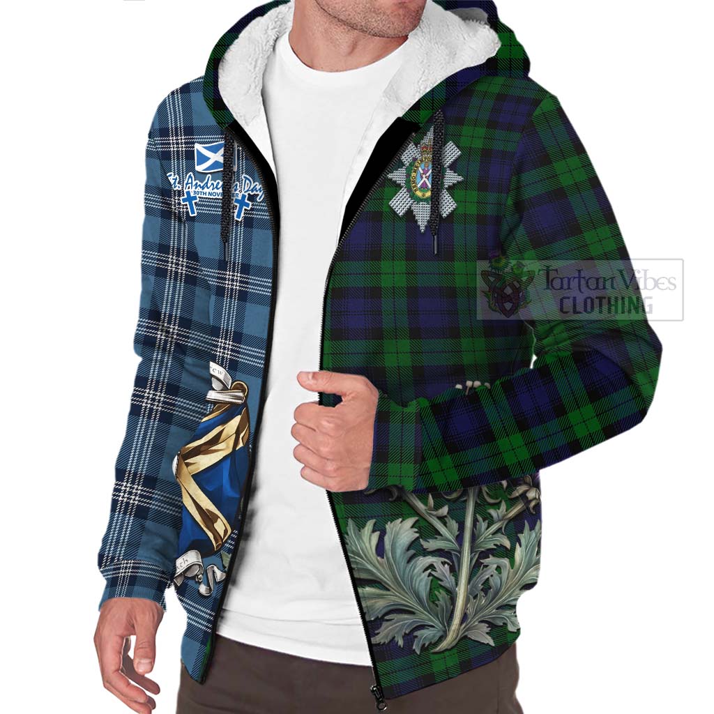 Tartan Vibes Clothing Black Watch Tartan Sherpa Hoodie Happy St. Andrew's Day Half Tartan Style