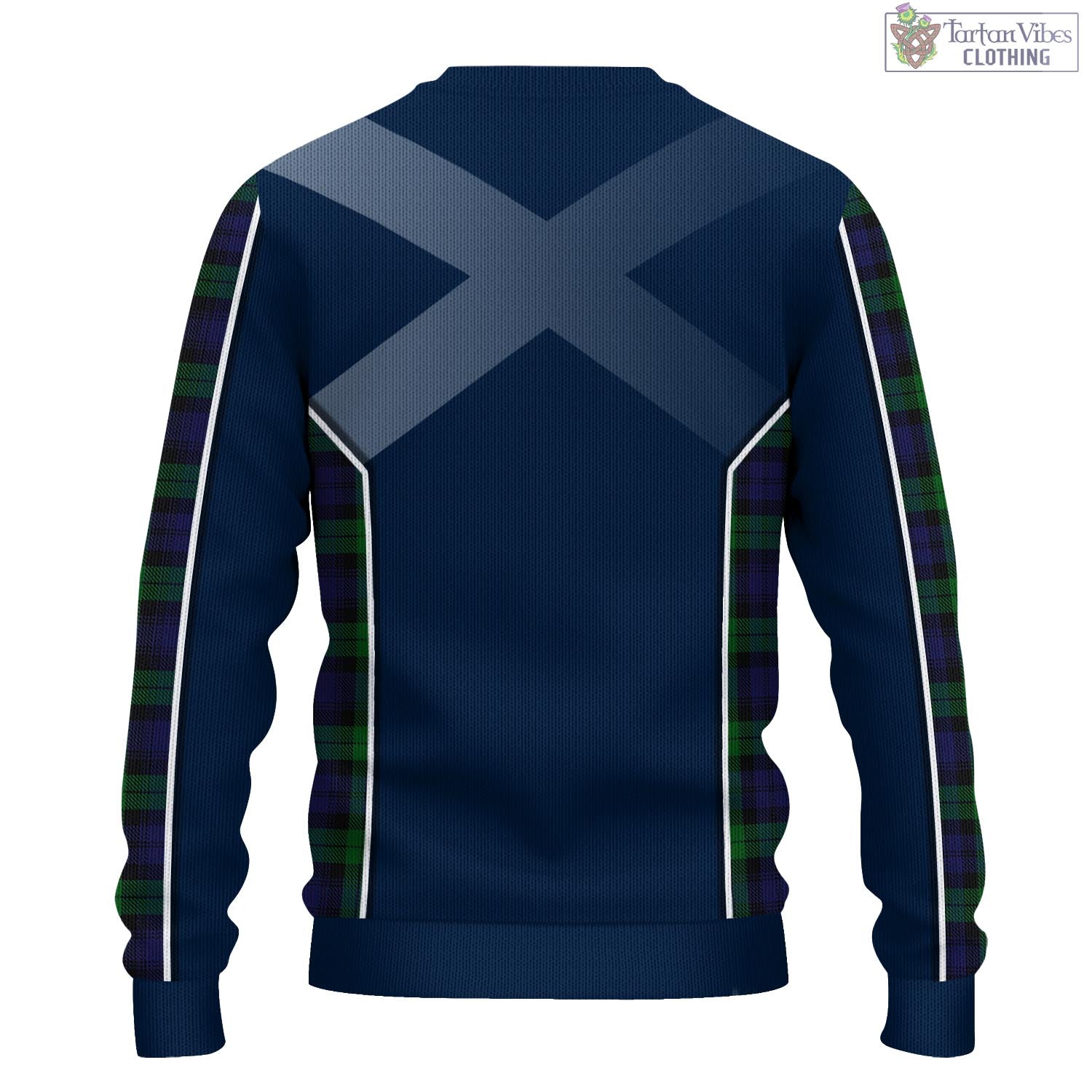 Tartan Vibes Clothing Black Watch Tartan Knitted Sweatshirt with Family Crest and Scottish Thistle Vibes Sport Style