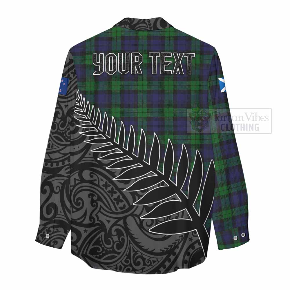 Tartan Vibes Clothing Black Watch Crest Tartan Women's Casual Shirt with New Zealand Silver Fern Half Style