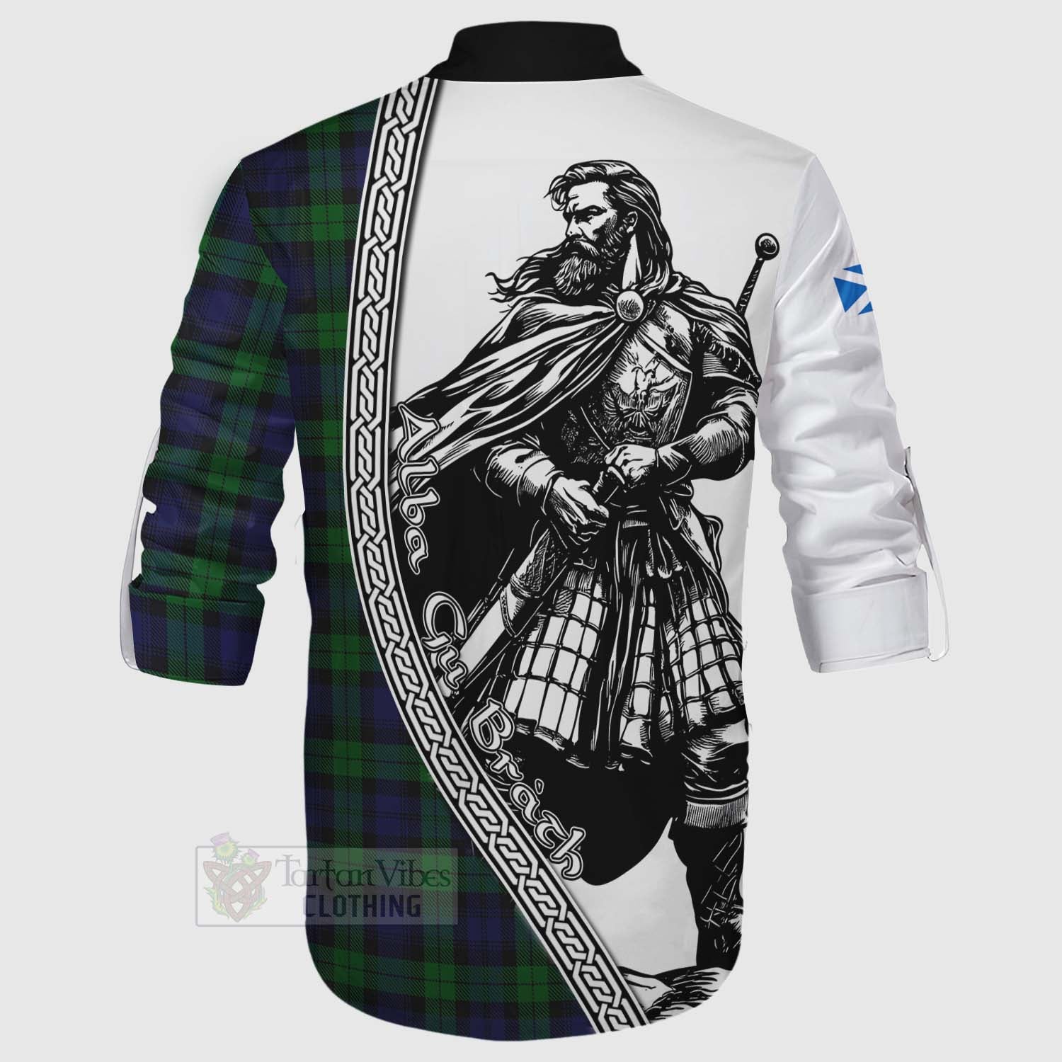 Tartan Vibes Clothing Black Watch Tartan Clan Crest Ghillie Kilt Shirt with Highlander Warrior Celtic Style