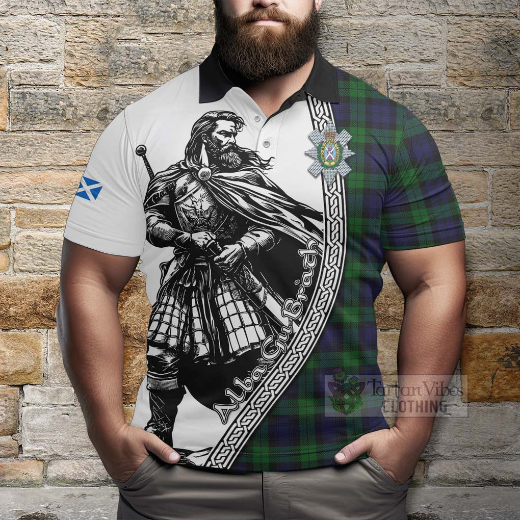 Tartan Vibes Clothing Black Watch Tartan Clan Crest Polo Shirt with Highlander Warrior Celtic Style