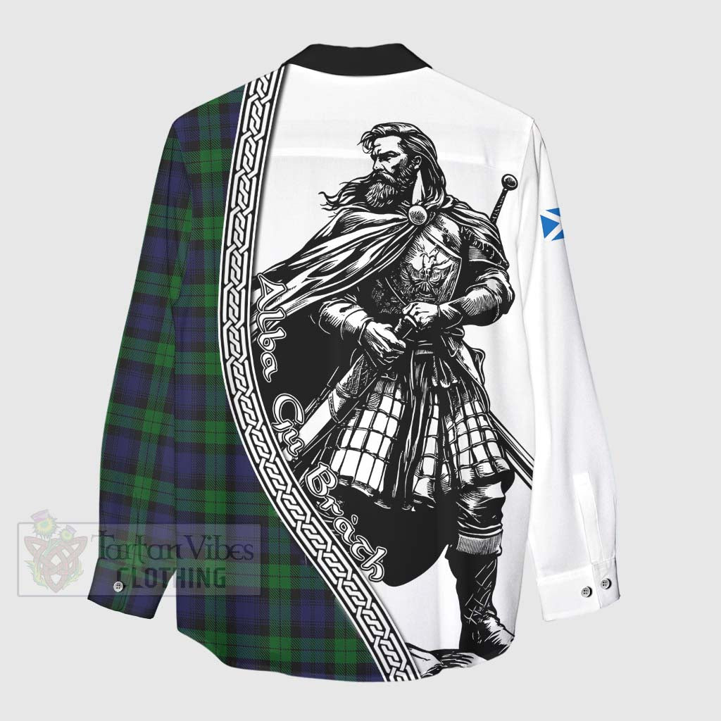 Tartan Vibes Clothing Black Watch Tartan Clan Crest Women's Casual Shirt with Highlander Warrior Celtic Style