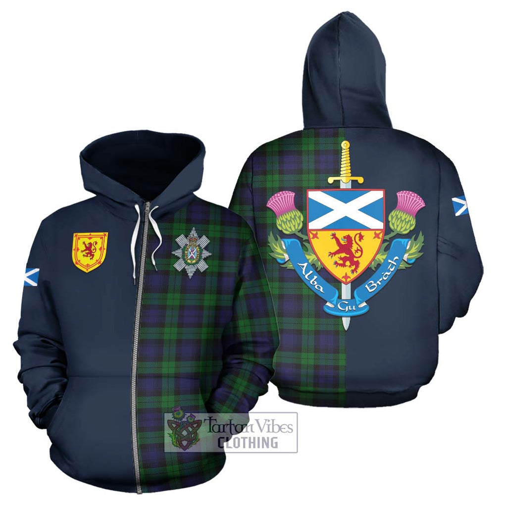 Tartan Vibes Clothing Black Watch Tartan Hoodie with Scottish Lion Royal Arm Half Style