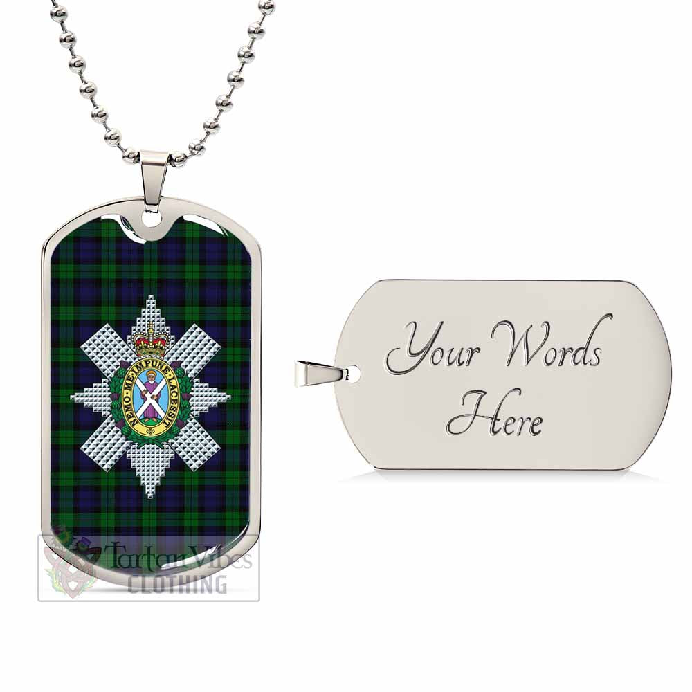 Tartan Vibes Clothing Black Watch Tartan Dog Tag Necklace with Family Crest