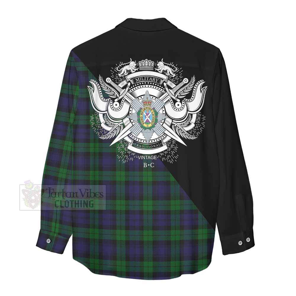 Tartan Vibes Clothing Black Watch Tartan Women's Casual Shirt with Family Crest and Military Logo Style