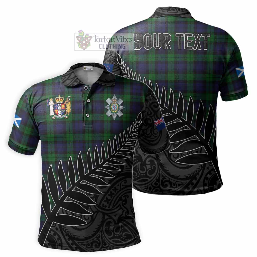 Black Watch Crest Tartan Polo Shirt with New Zealand Silver Fern Half Style