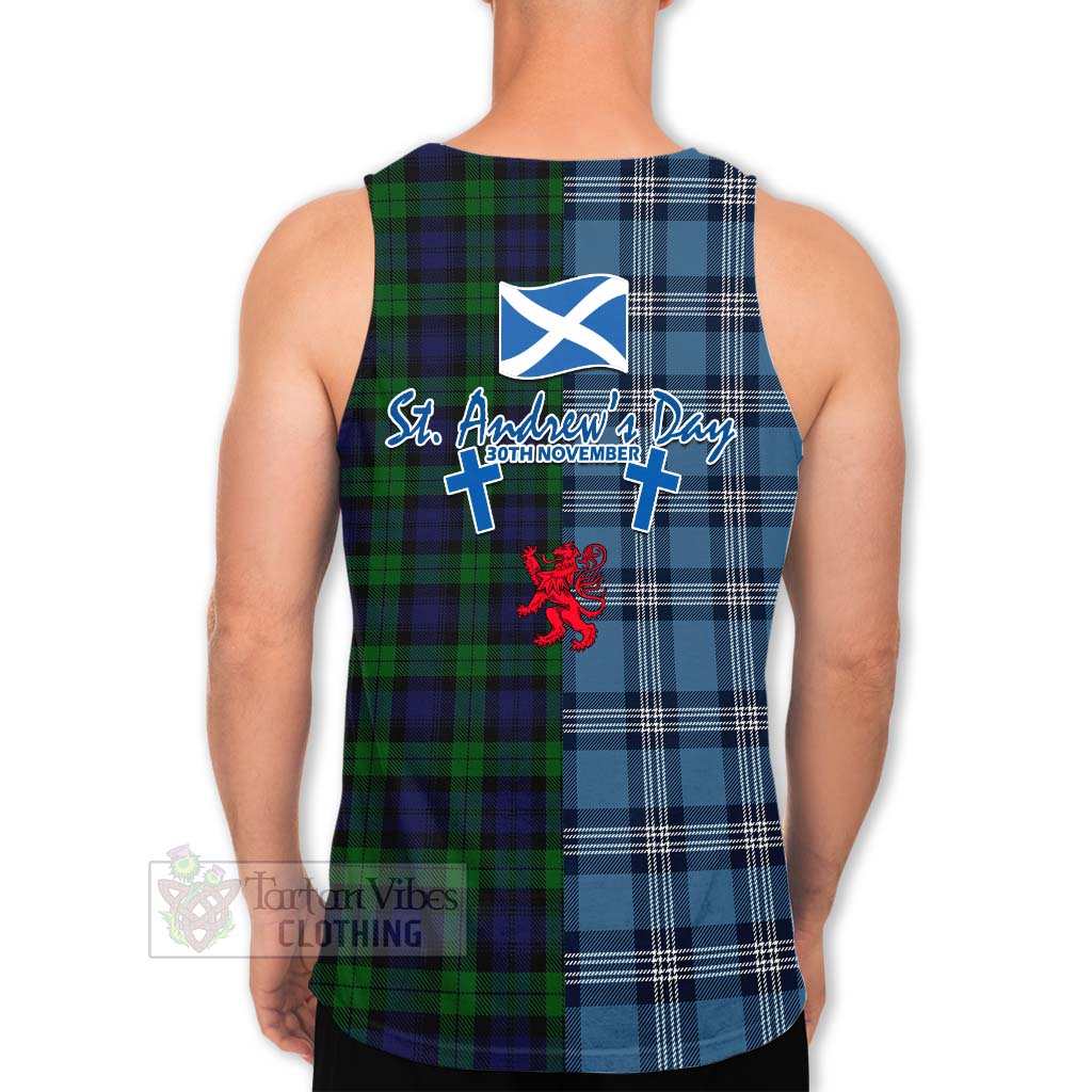 Tartan Vibes Clothing Black Watch Tartan Men's Tank Top Happy St. Andrew's Day Half Tartan Style