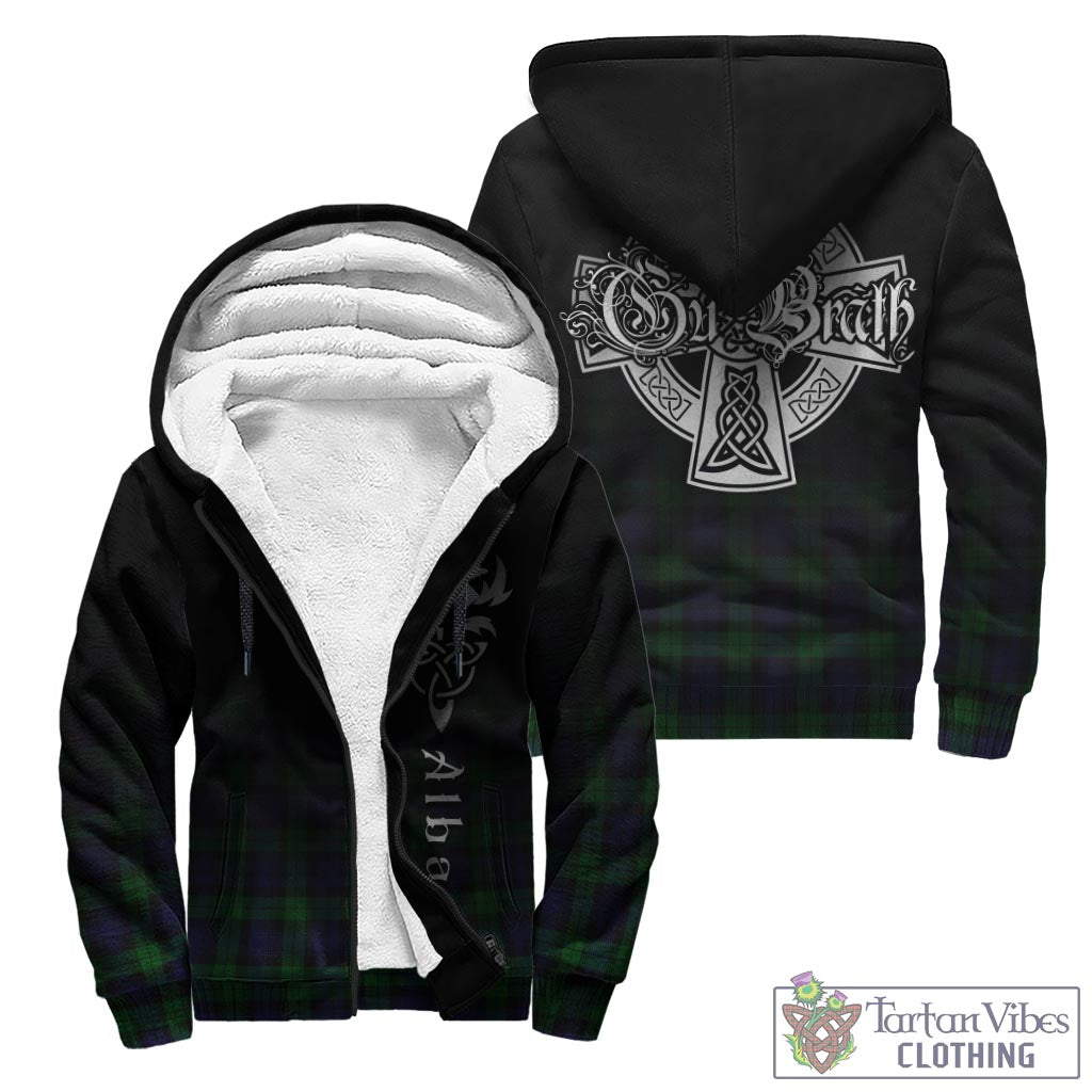 Tartan Vibes Clothing Black Watch Tartan Sherpa Hoodie Featuring Alba Gu Brath Family Crest Celtic Inspired