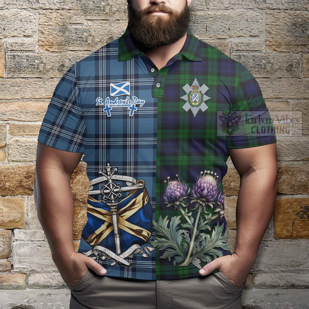 Tartan Vibes Clothing Black Watch Tartan Polo Shirt Happy St. Andrew's Day Half Tartan Style