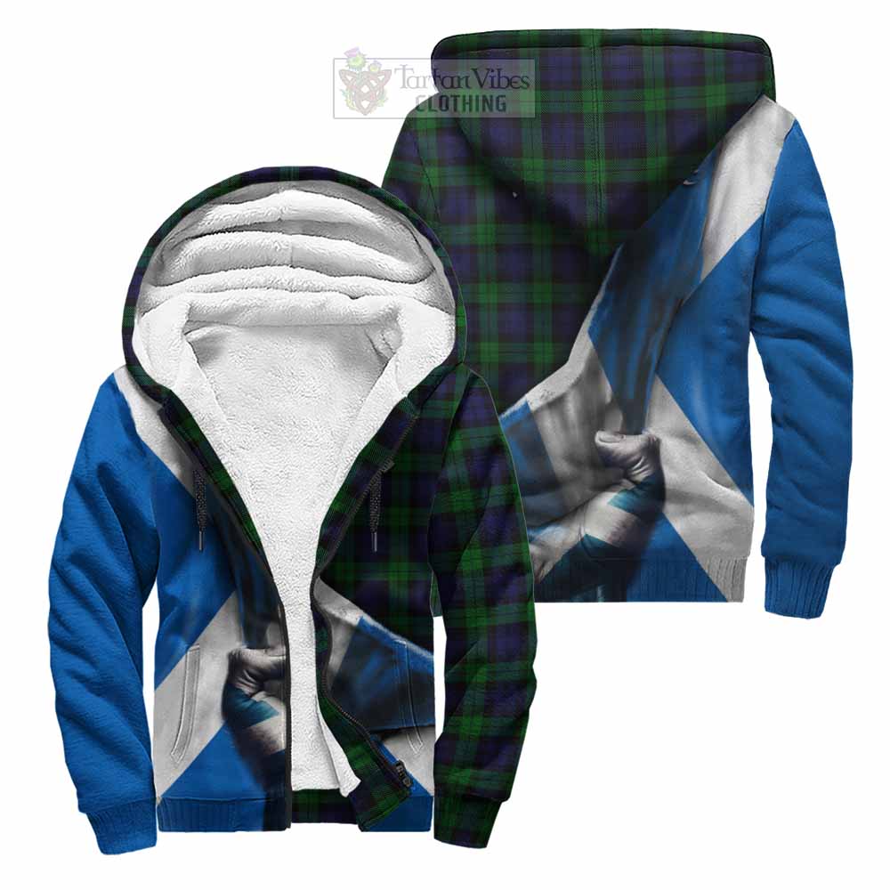 Tartan Vibes Clothing Black Watch Tartan Sherpa Hoodie with Family Crest Scotland Patriotic Style