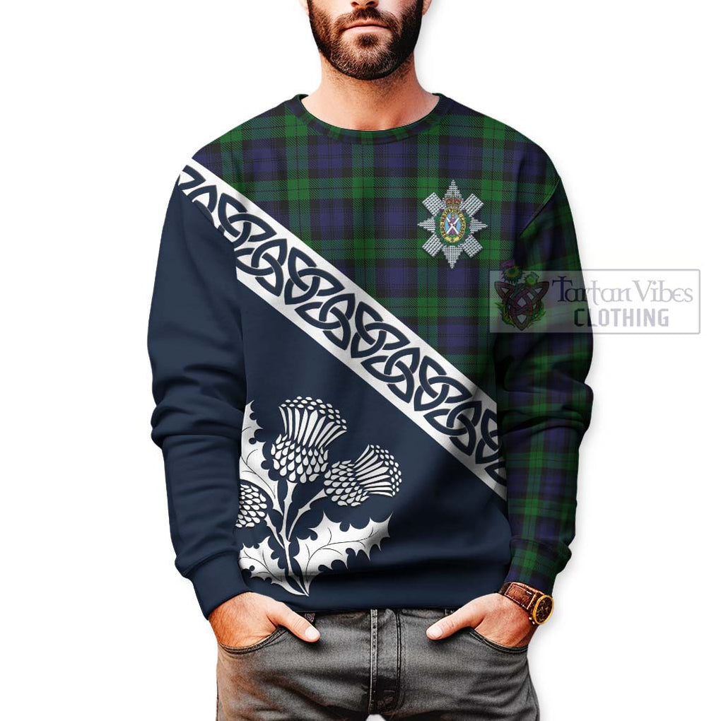 Tartan Vibes Clothing Black Watch Tartan Sweatshirt Featuring Thistle and Scotland Map