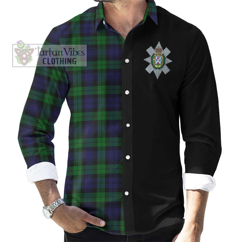 Black Watch Tartan Long Sleeve Button Shirt with Family Crest and Half Of Me Style - Tartanvibesclothing Shop