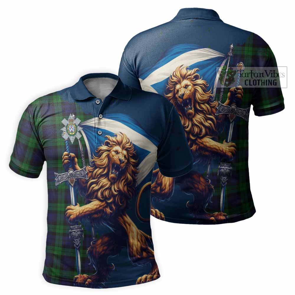 Tartan Vibes Clothing Black Watch Tartan Family Crest Men's Polo Shirt with Scottish Majestic Lion