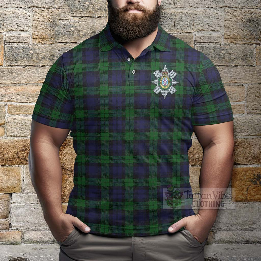 Tartan Vibes Clothing Black Watch Tartan Polo Shirt with Family Crest and Bearded Skull Holding Bottles of Whiskey