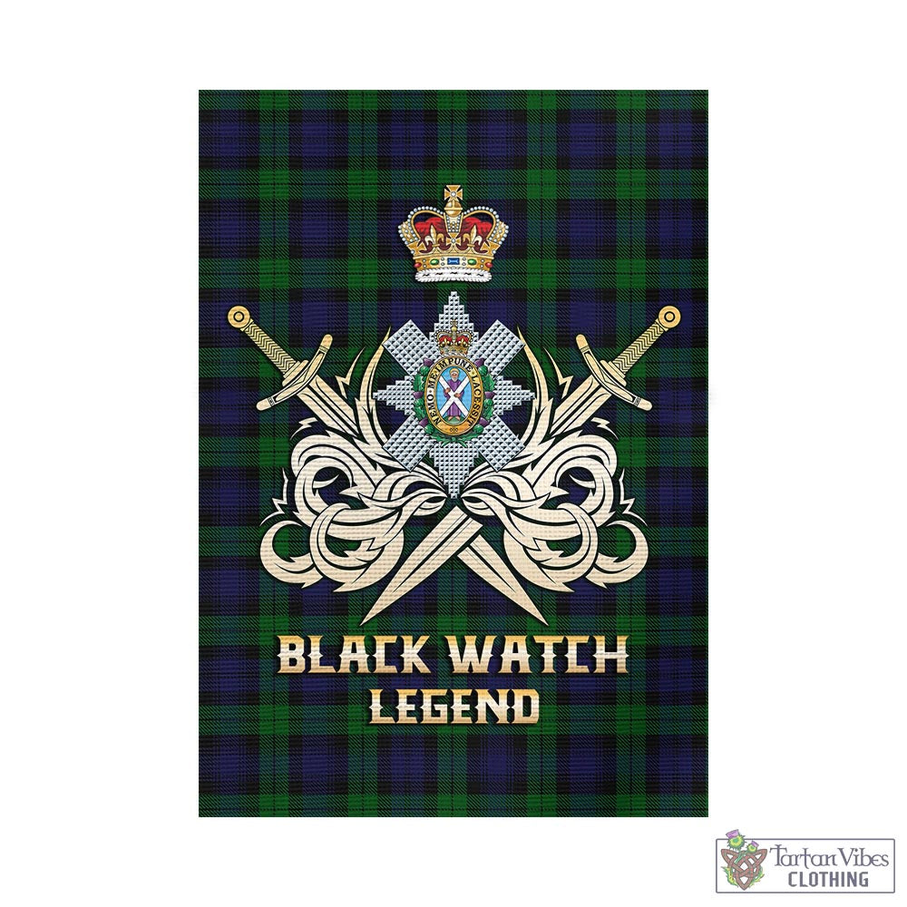 Tartan Vibes Clothing Black Watch Tartan Flag with Clan Crest and the Golden Sword of Courageous Legacy