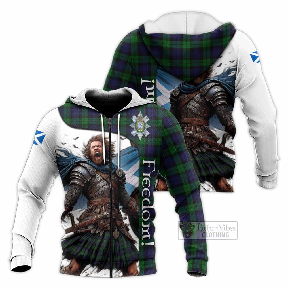 Tartan Vibes Clothing Black Watch Crest Tartan Knitted Hoodie Inspired by the Freedom of Scottish Warrior