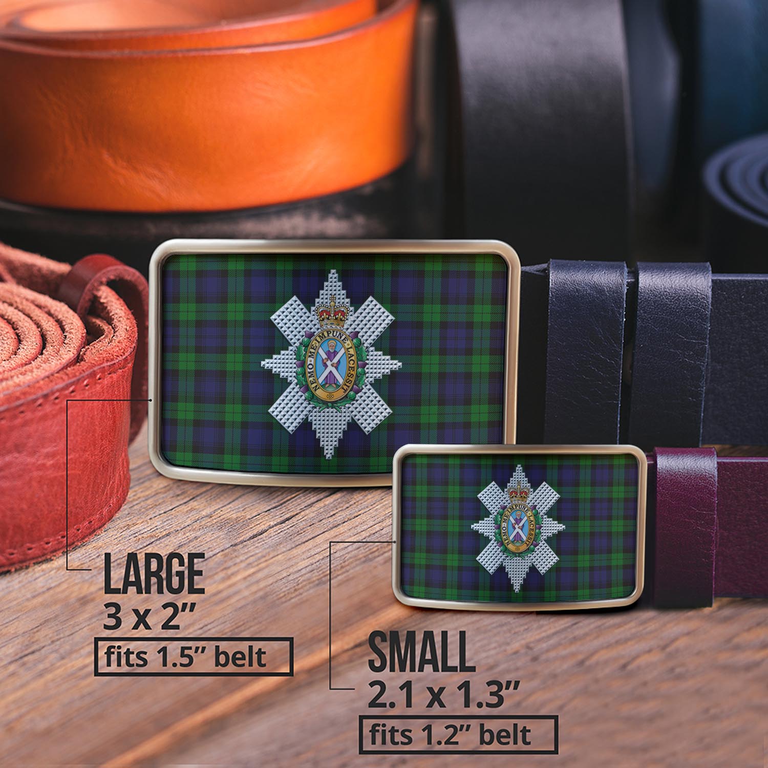 Black Watch Tartan Belt Buckles with Family Crest - Tartanvibesclothing