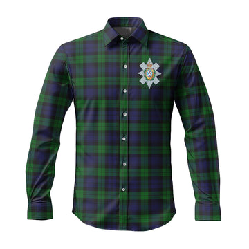 Black Watch Tartan Long Sleeve Button Up Shirt with Family Crest