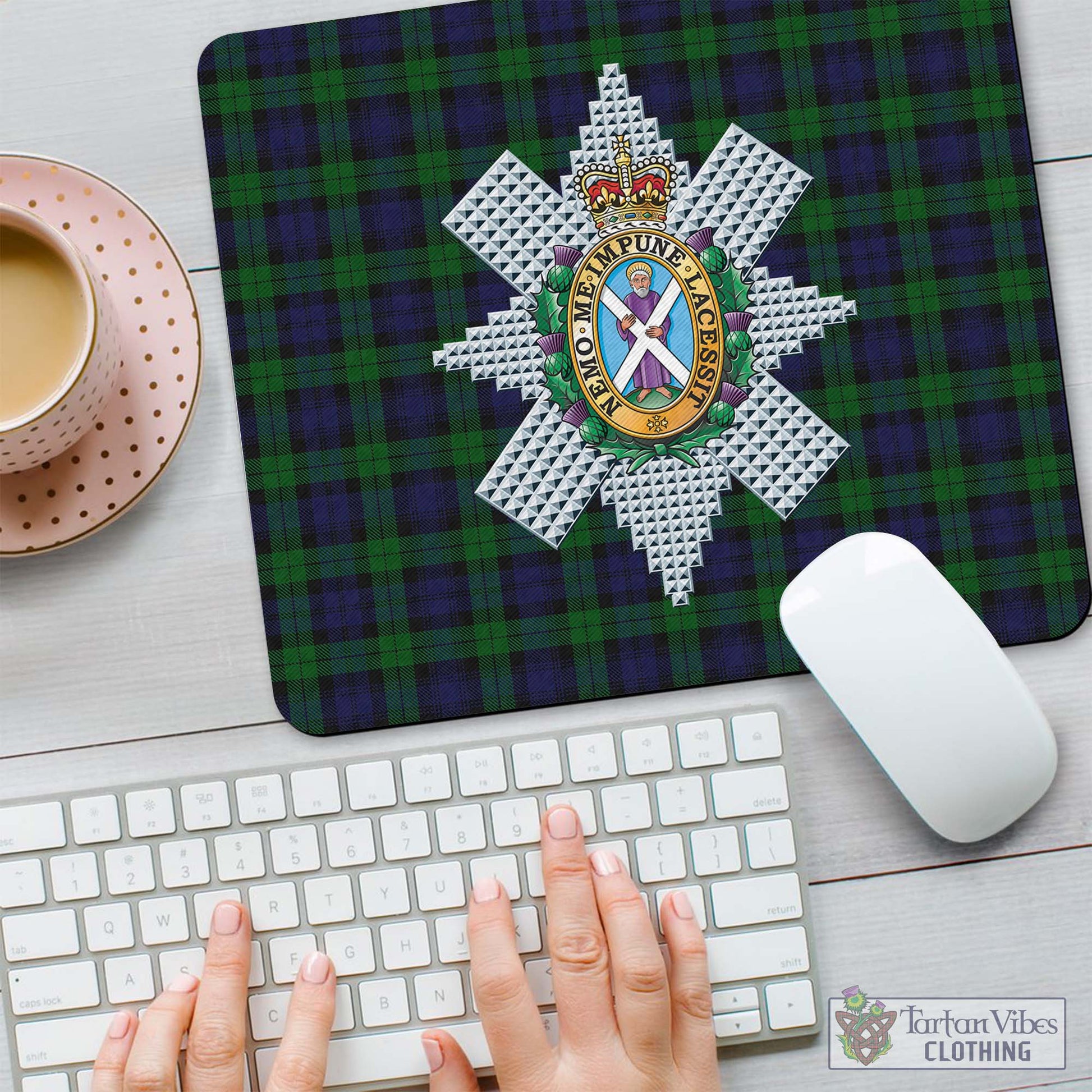 Tartan Vibes Clothing Black Watch Tartan Mouse Pad with Family Crest