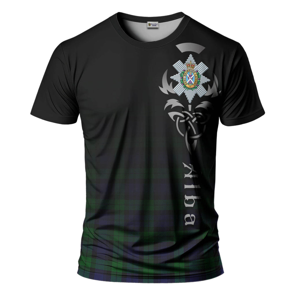 Tartan Vibes Clothing Black Watch Tartan T-Shirt Featuring Alba Gu Brath Family Crest Celtic Inspired