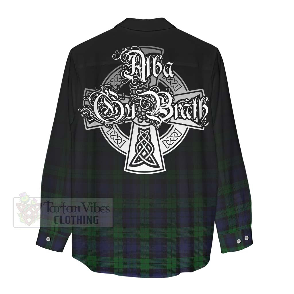 Tartan Vibes Clothing Black Watch Tartan Women's Casual Shirt Featuring Alba Gu Brath Family Crest Celtic Inspired