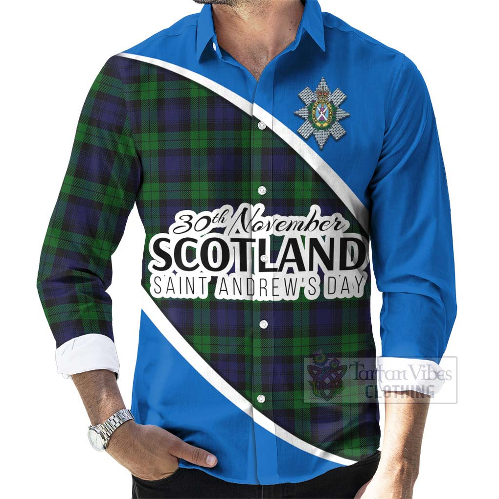 Tartan Vibes Clothing Black Watch Family Crest Tartan Long Sleeve Button Shirt Celebrate Saint Andrew's Day in Style