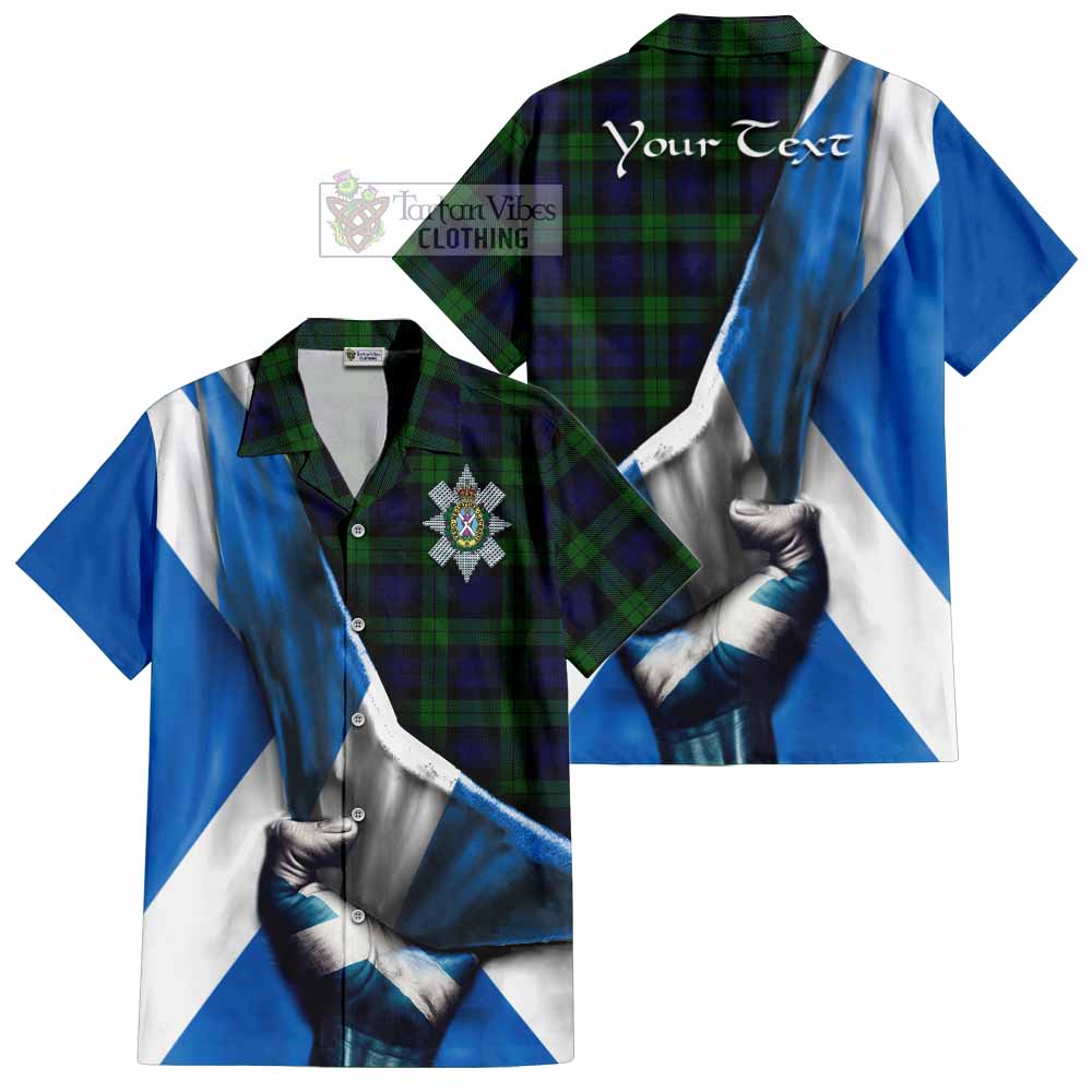 Tartan Vibes Clothing Black Watch Tartan Short Sleeve Button Shirt with Family Crest Scotland Patriotic Style