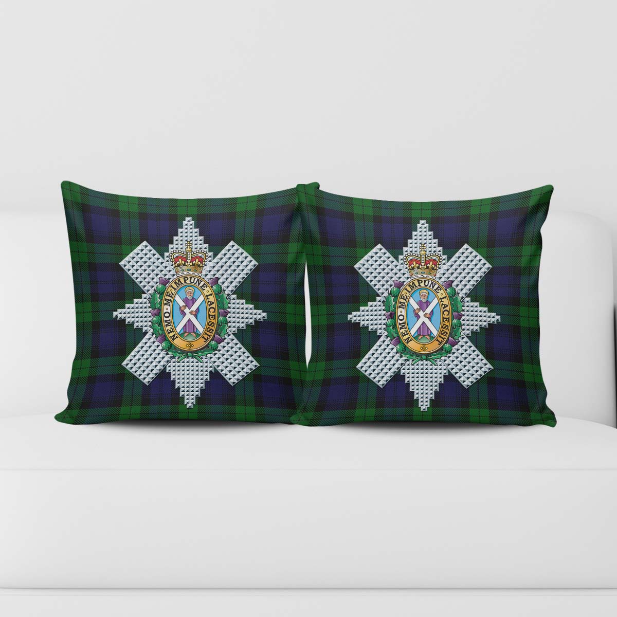 Black Watch Tartan Pillow Cover with Family Crest - Tartanvibesclothing