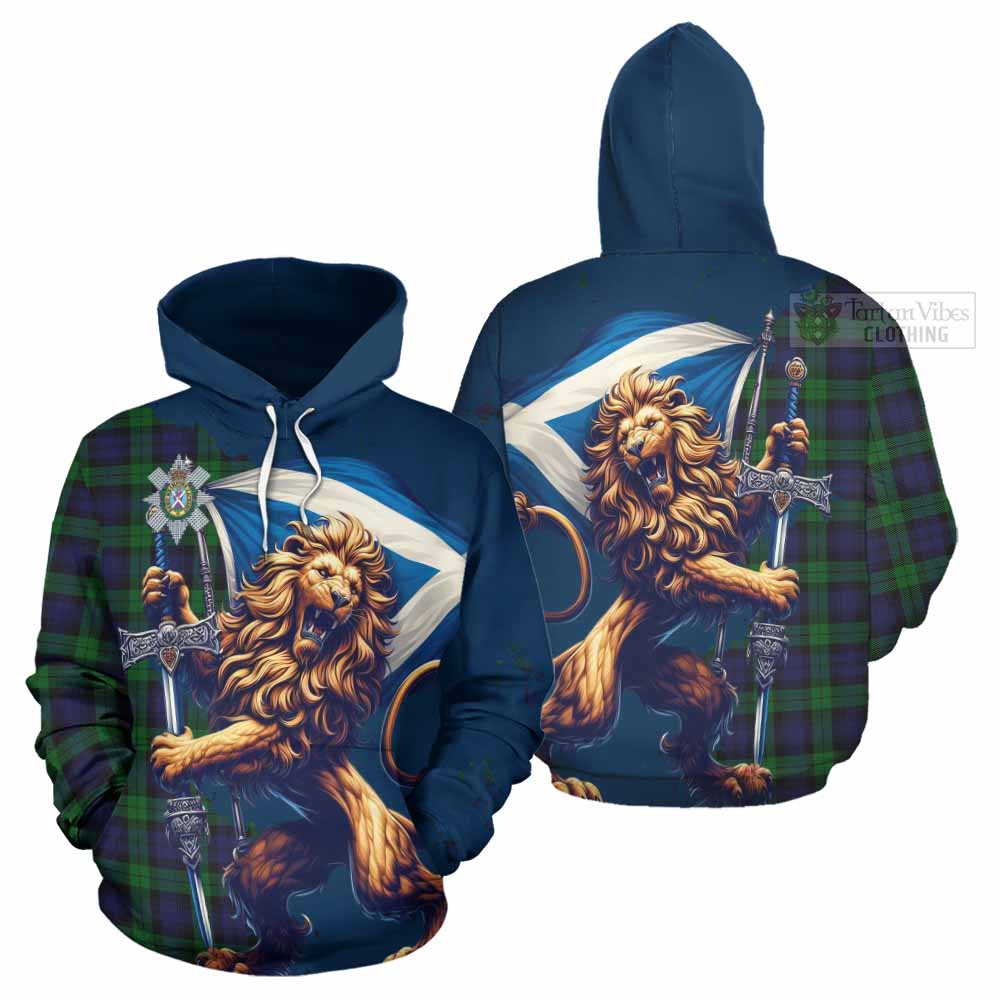 Tartan Vibes Clothing Black Watch Tartan Family Crest Hoodie with Scottish Majestic Lion