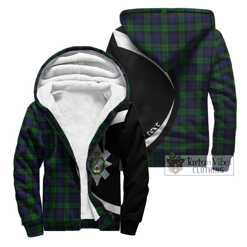 Black Watch Tartan Sherpa Hoodie with Family Crest Circle Style Unisex - Tartan Vibes Clothing