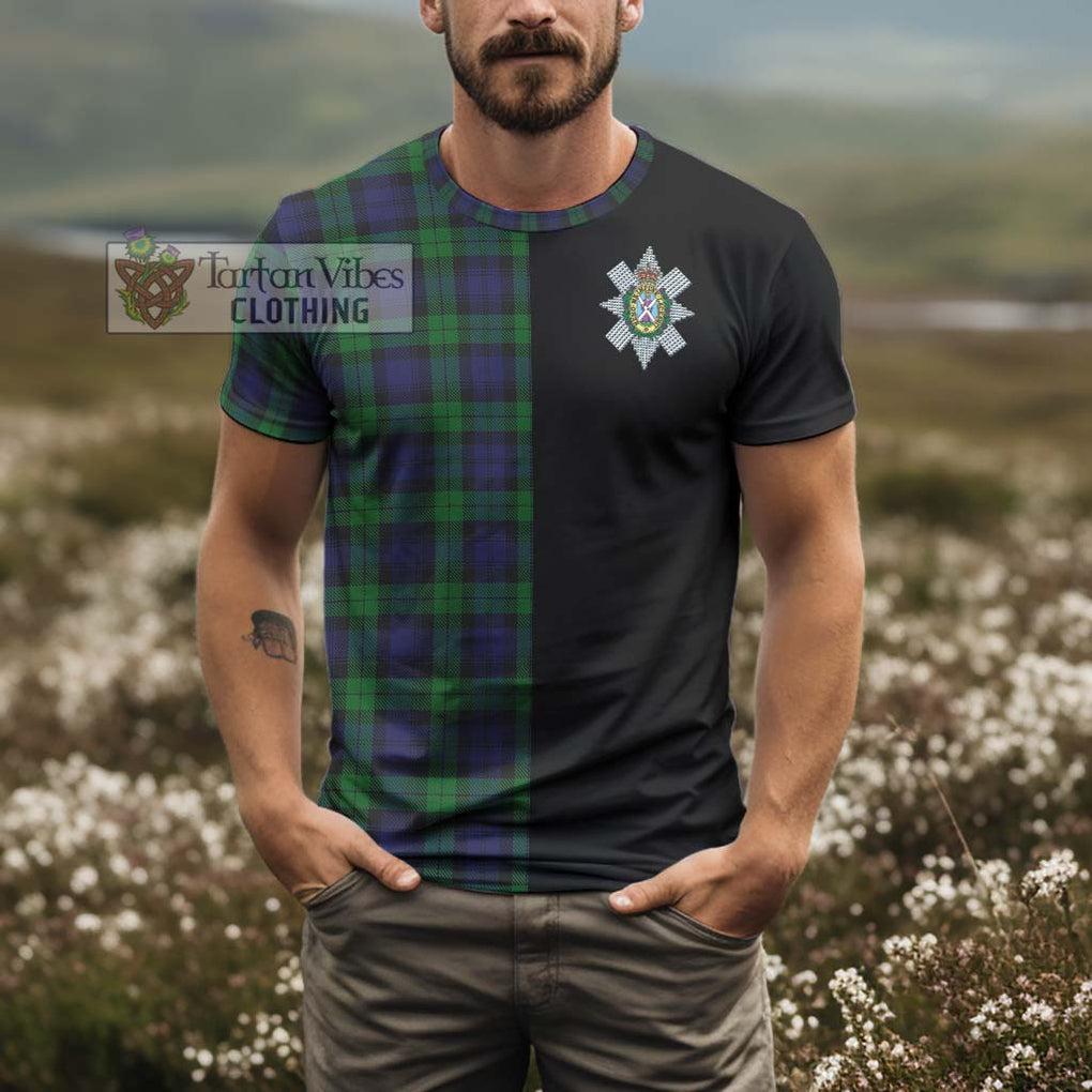 Black Watch Tartan T-Shirt with Family Crest and Half Of Me Style - Tartanvibesclothing Shop