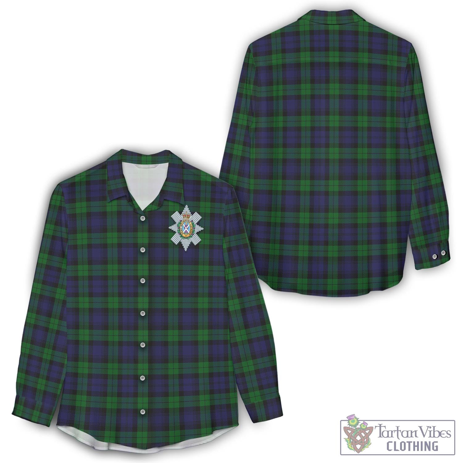 Tartan Vibes Clothing Black Watch Tartan Womens Casual Shirt with Family Crest