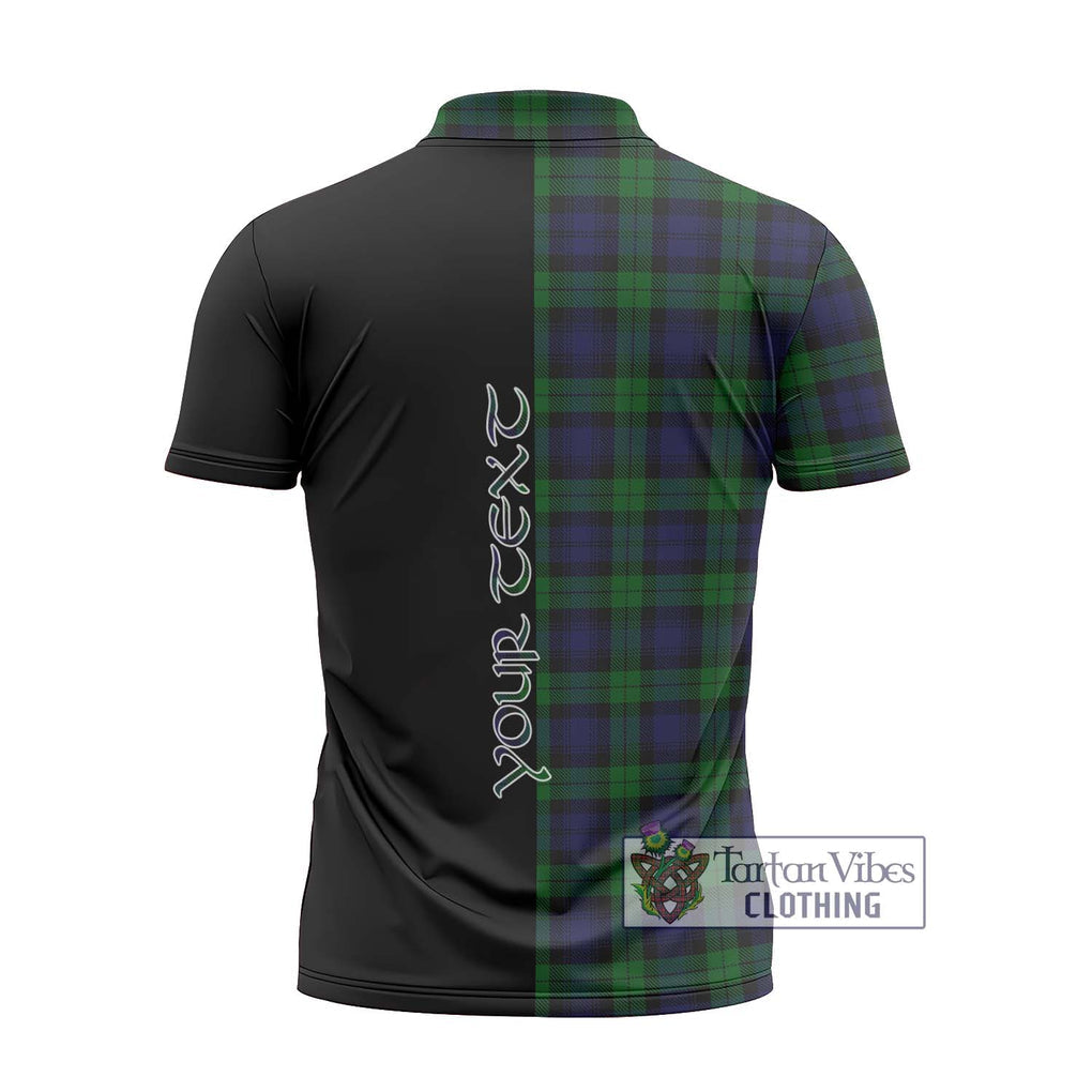 Black Watch Tartan Zipper Polo Shirt with Family Crest and Half Of Me Style - Tartanvibesclothing Shop