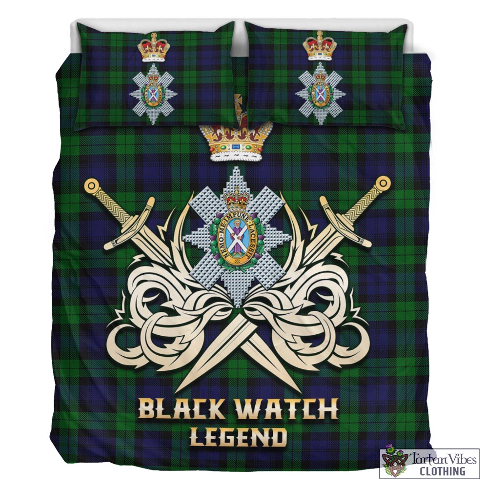 Tartan Vibes Clothing Black Watch Tartan Bedding Set with Clan Crest and the Golden Sword of Courageous Legacy