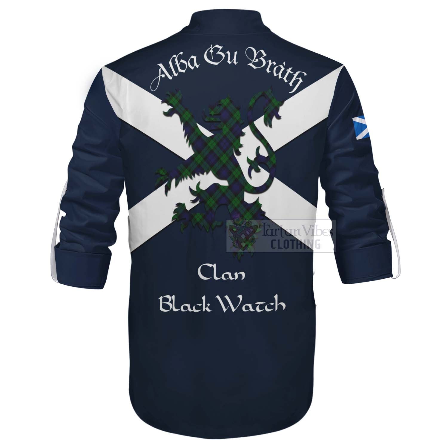 Tartan Vibes Clothing Black Watch Tartan Lion Rampant Ghillie Kilt Shirt Proudly Display Your Heritage with Alba Gu Brath and Clan Name