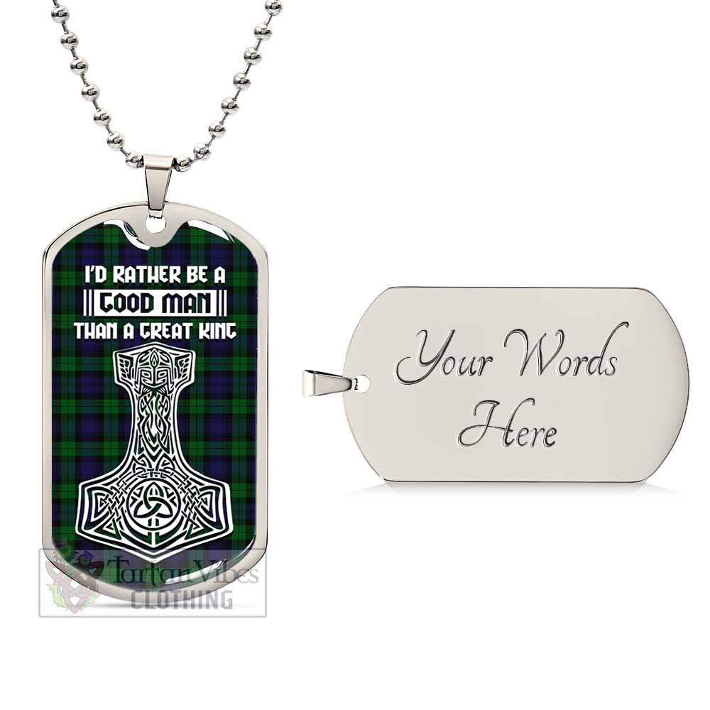 Tartan Vibes Clothing Black Watch Tartan Dog Tag Necklace Viking Mjolnir Style