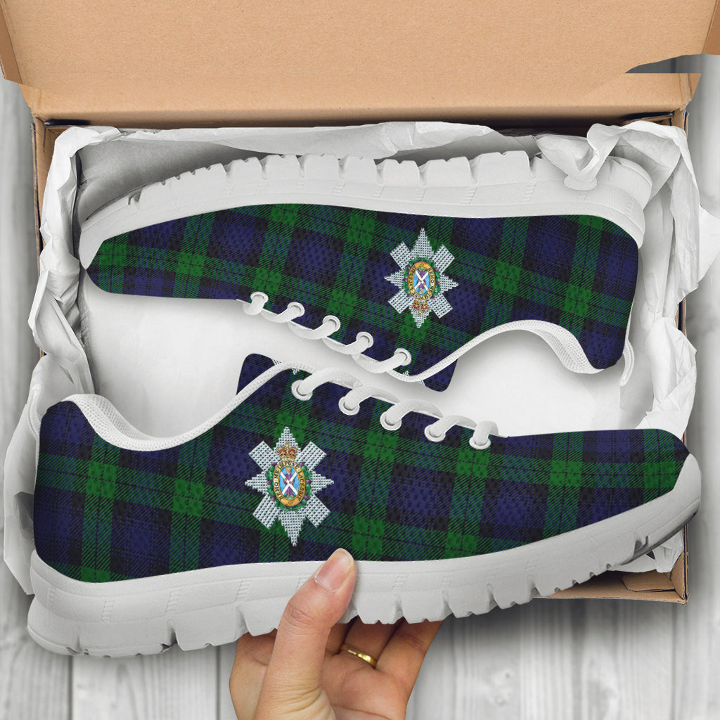 Black Watch Tartan Sneakers with Family Crest - Tartan Vibes Clothing