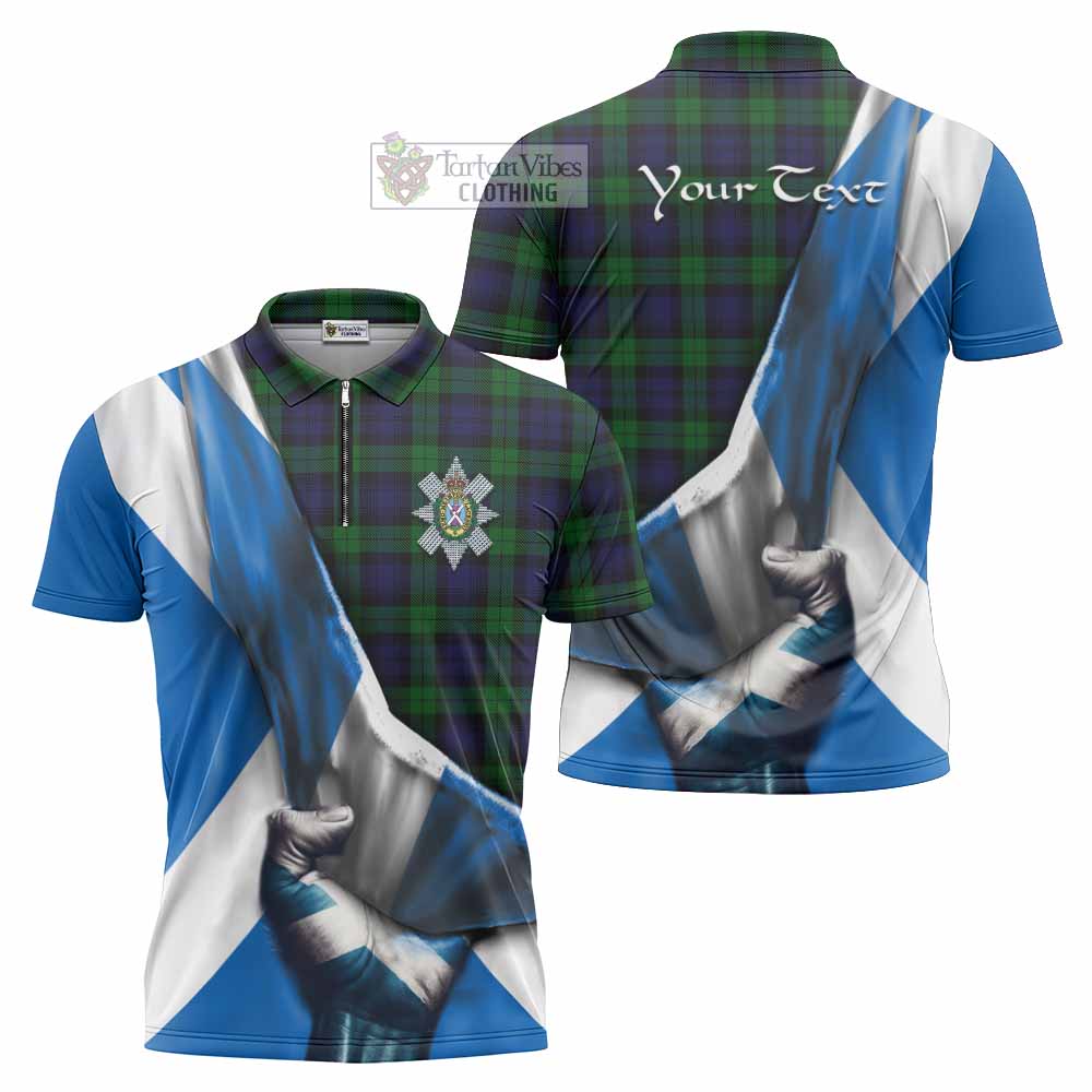 Tartan Vibes Clothing Black Watch Tartan Zipper Polo Shirt with Family Crest Scotland Patriotic Style