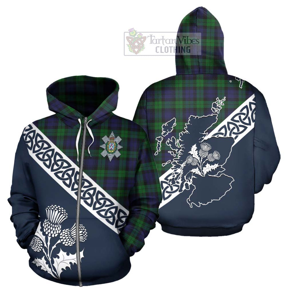 Tartan Vibes Clothing Black Watch Tartan Hoodie Featuring Thistle and Scotland Map