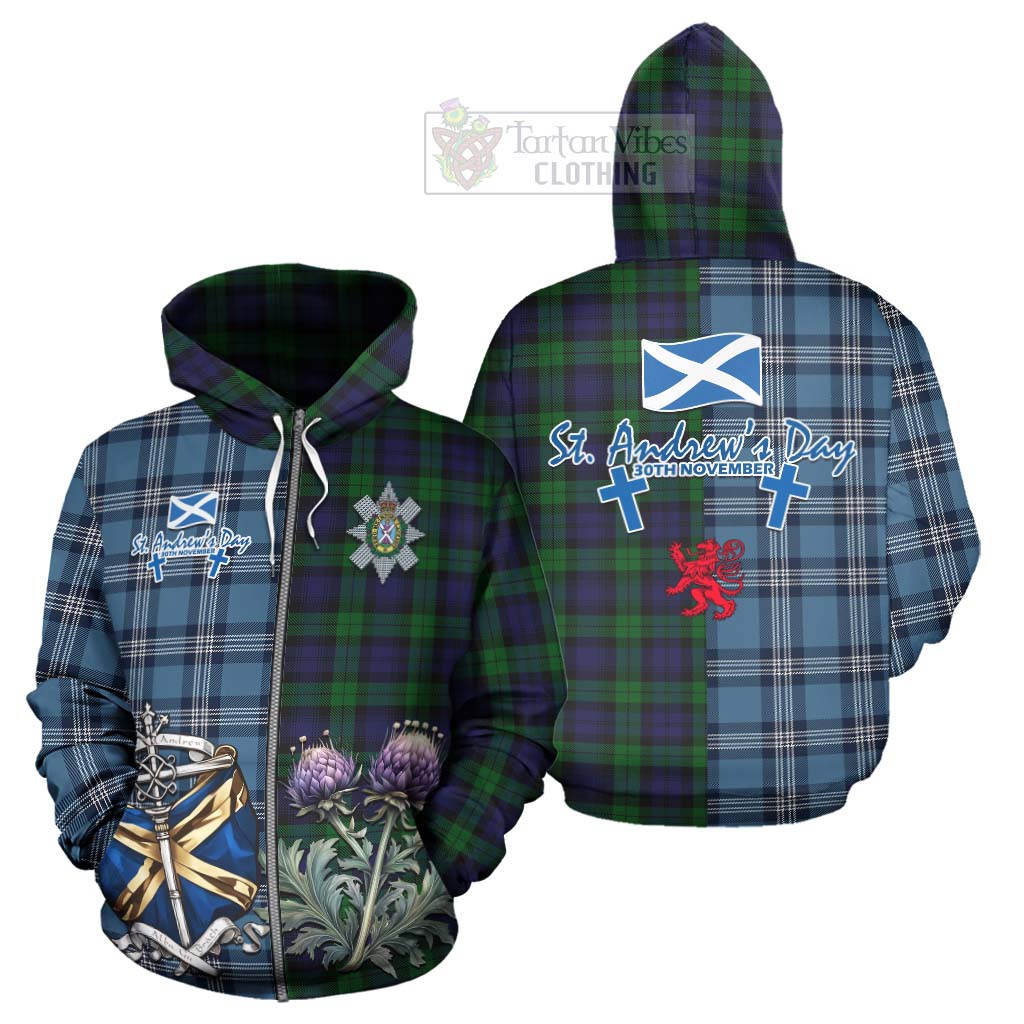 Tartan Vibes Clothing Black Watch Tartan Hoodie Happy St. Andrew's Day Half Tartan Style