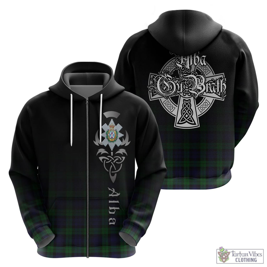 Tartan Vibes Clothing Black Watch Tartan Hoodie Featuring Alba Gu Brath Family Crest Celtic Inspired