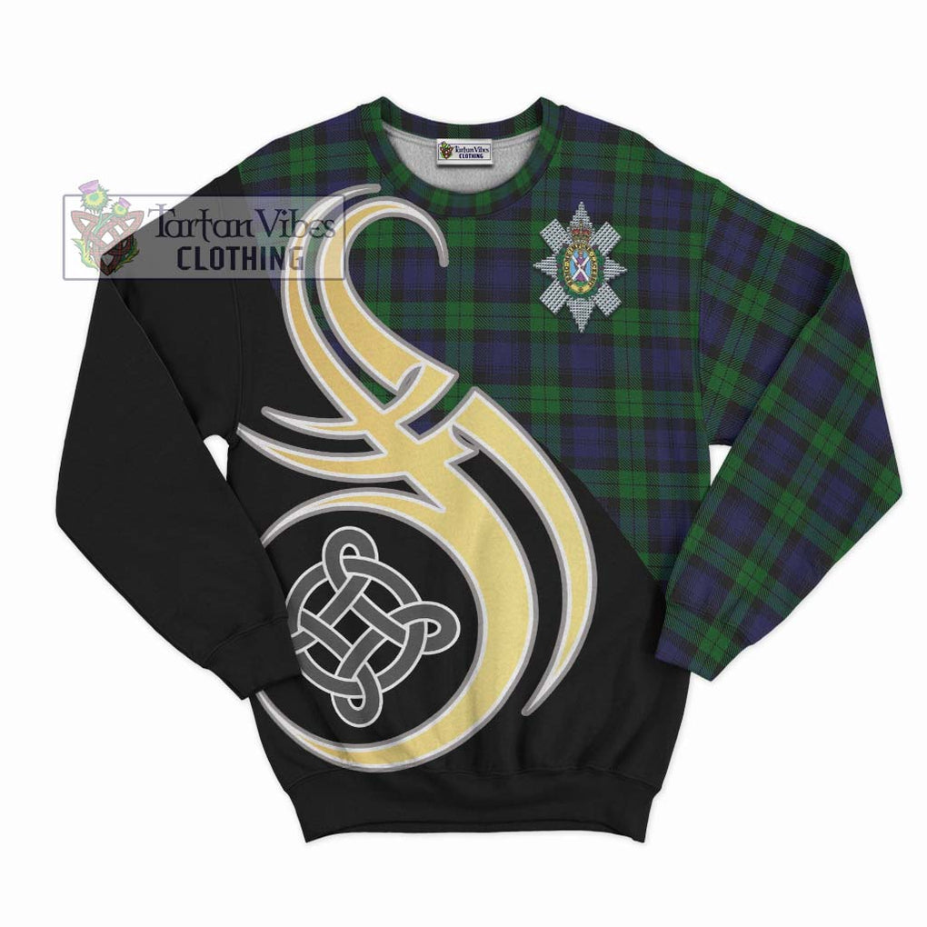 Black Watch Tartan Sweatshirt with Family Crest and Celtic Symbol Style - Tartan Vibes Clothing